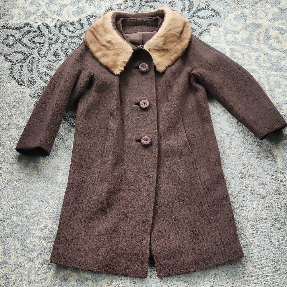Vintage Forstmann Frizelda Mink Fur Collared Coat Brown